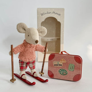 Maileg Winter Ski Mouse with a FREE Suitcase, Big Sister