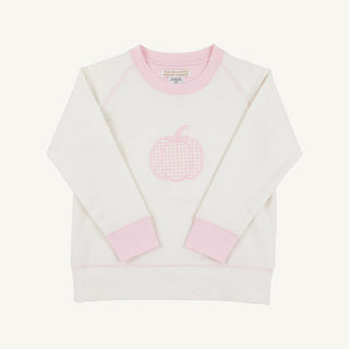 The Beaufort Bonnet Company Cassidy Comfy Crewneck - Palmetto Pearl with Palm Beach Pink & Pumpkin Applique