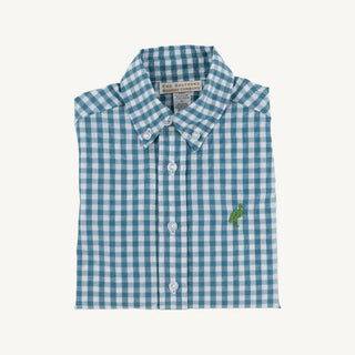 Beaufort Bonnet Dean's List Dress Shirt in Barnsley Blue Gingham with Gallatin Green Stork