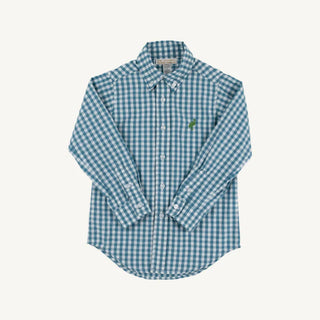 Beaufort Bonnet Dean's List Dress Shirt in Barnsley Blue Gingham with Gallatin Green Stork