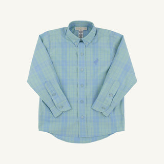 The Beaufort Bonnet Company Dean's List Shirt - Audubon Park Plaid with Sarasota Sky Stork
