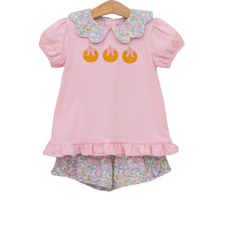 Trotter Street Kids Short Set - Floral Pumpkin