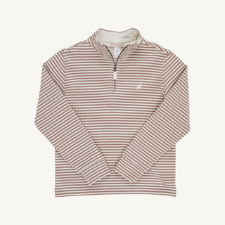 The Beaufort Bonnet Cpompany Hayword Half Zip -Palmetto Pearl & Gray Bay Brown Stripe
