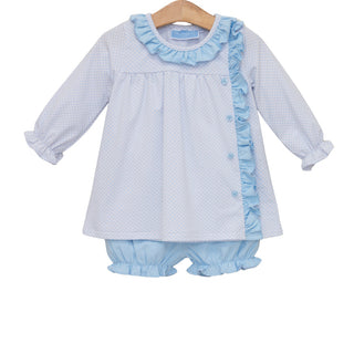 Trotter Street Kids Lucille Bloomer Set- Light Blue Bitty Dot