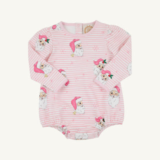 The Beaufort Bonnet Company Long Sleeve Penny's Play Bubble - Dear Santa (Palm Beach Pink Stripe) with Palm Beach Pink