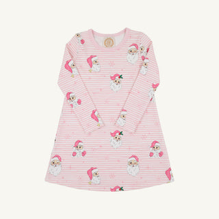 The Beaufort Bonnet Company Long Sleeve Polly Play Dress - Dear Santa (Palm Beach Pink Stripe) with Palm Beach Pink