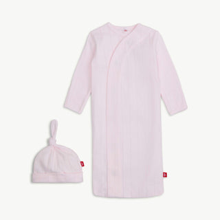 love lines organic cotton pointelle magnetic cozy sleeper gown + hat set