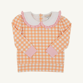 The Beaufort Bonnet Company Maude's Ruffle Cassidy Comfy Crewneck - Seashore Sherbet Gingham with Sandpearl Pink