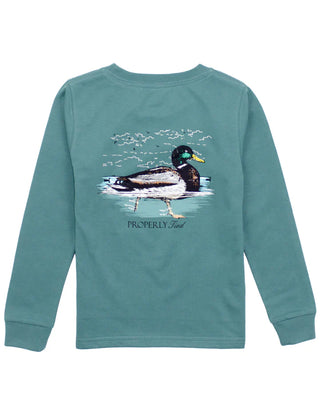 Properly Tied Boys Swimming Mallard Long Sleeve Tee in Marine Green
