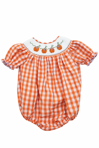 Sweet Dreams Girls Smocked Bubble - Pumpkin Orange Gingham