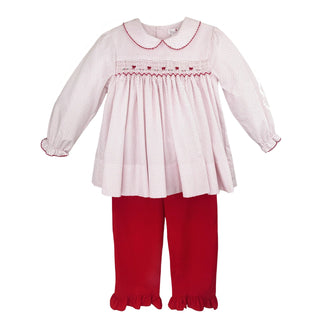 Red/White Red Dot Pant Set W/Smocking