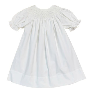 Sweet Dreams Catherine Smocked Dress - White w/ White Pearl
