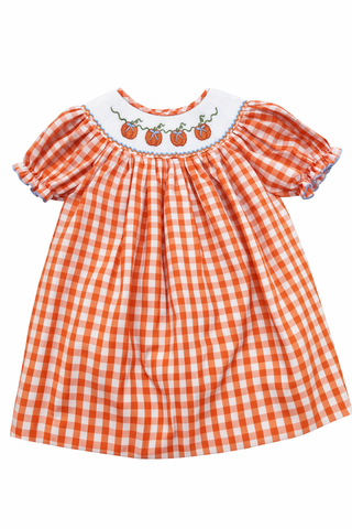 Sweet Dream Girls Smocked Dress - Pumpkin Orange Gingham