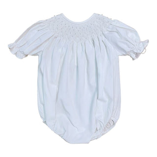 Sweet Dreams Catherine Smocked Bubble - White w/ White Pearl