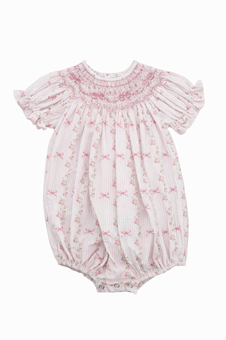 Sweet Dreams Britney Smocked Bubble - Pink Stripe Bow