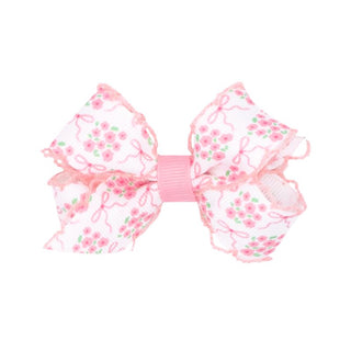 Wee Ones Mini Moonstitch Hair Bow in Light Orchid Bow and Flower Print - Pink