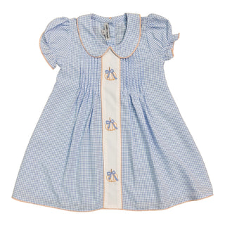 Blue Gingham Pumpkin Emblem Bow Dress