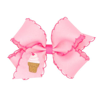 Wee Ones Medium Embroidered Moonstitch Edge Hair Bow - Icecream Cone
