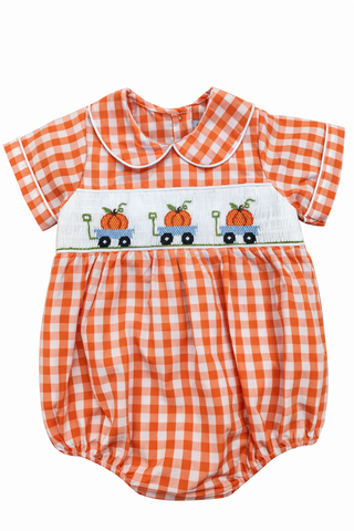 Sweet Dreams Smocked Bubble - Pumpkin Orange Gingham