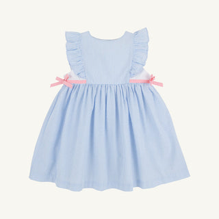 The Beaufort Bonnet Company Pammy's Pinafore Dress - Breakers Blue Seersucker with Sandpearl Pink