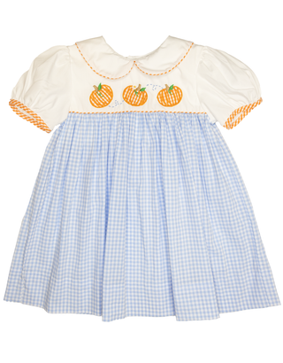Pumpkin Vine Blue Gingham Collared Dress by Petit Ami - Girls Dresses Pumpkin Vine Blue Gingham Collared Dress by Petit Ami - Girls Dresses