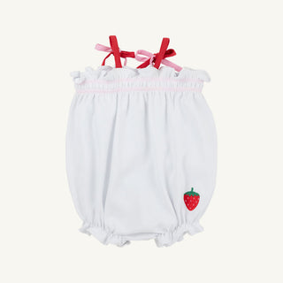 The Beaufort Bonnet Company Rosey Romper -Worth Avenue White, Richmond Red and Pier Party Pink with Strawberry Applique