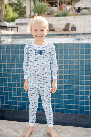 Lila + Hayes Grayson Swimming Sharks Pima Cotton Pajama Pant Set