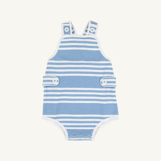 The Beaufort Bonnet Company Skipper Sunsuit Saddle Ridge Stripe with Worth Avenue White