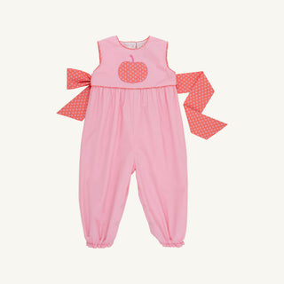 The Beaufort Bonnet Company Sleeveless Rebecca Romper -Sandpearl Pink & Mill Street Manor Mini Floral with Pumpkin