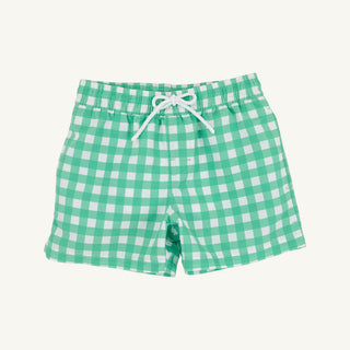 The Beaufort Bonnet Company Tortola Trunks - Gibson Island Green Gingham with Worth Avenue White Stork