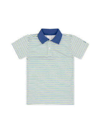 Set Athletics Boys Polo - Pistachio and Baton Rogue Blue Stripe with Baton Rouge Blue Collar